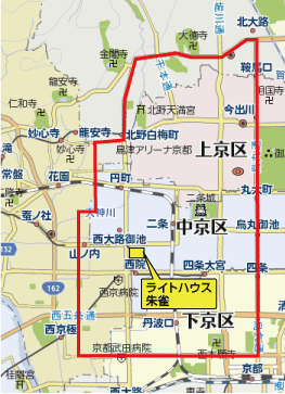 送迎エリア地図：短期入所生活介護事業ライトハウス朱雀